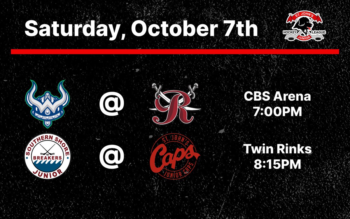 sjjuniorhockey's tweet photo. 🏒 GAMEDAY 🏒

• Paradise heads to CBS with a lot of momentum after a big win as they look to take down the Renegades

• Southern Shore looks to rebound after a tough loss last night, but it’s the St. John’s Caps between them and their second win of the season

#SJJHL https://t.co/bRihxkN0EJ