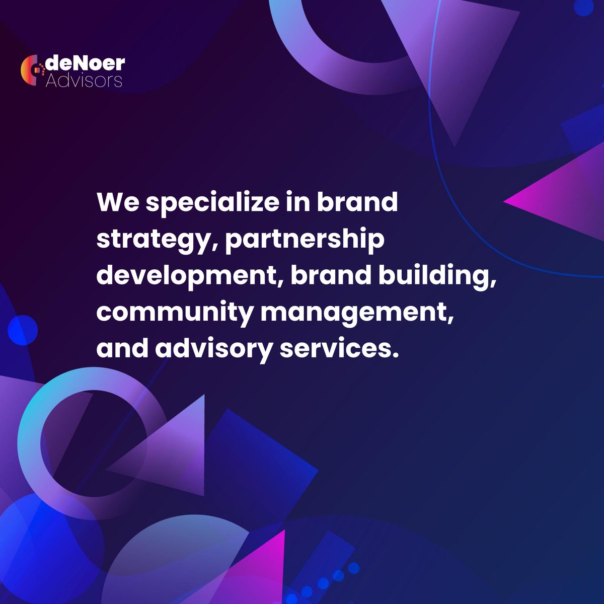 DeNoer_Advisors's tweet photo. Our #expertise encompasses #brand strategy, #partnershipdevelopment, #brandbuilding, #communitymanagement, and comprehensive #advisoryservices. Let's embark on a #transformative journey together!" https://t.co/FcvfefKH8q
