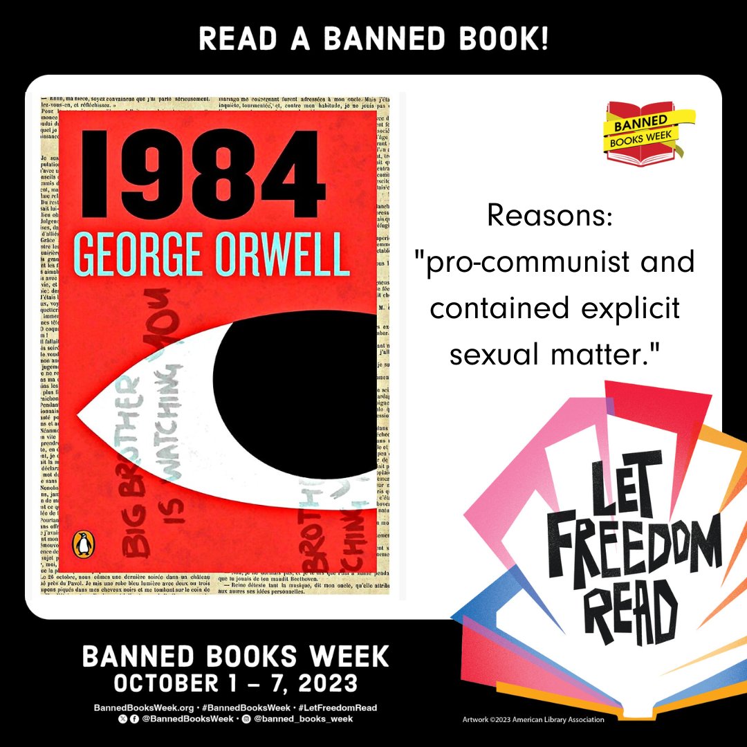 PacificLibrary's tweet photo. 1984-Reasons Banned: "pro-communist and contained explicit sexual matter." #BannedBooksWeek
#LetFreedomRead #librarylife #UOPacific #pacificlibraries https://t.co/cPOZvHtM8r