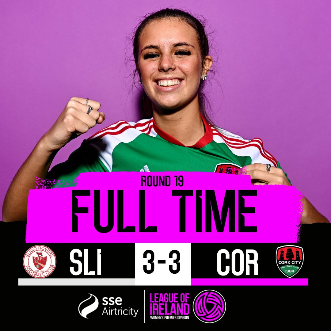 LoiWomen's tweet photo. FT | Sligo Rovers 3-3 Cork City
What a comeback from the Rebels as a 3-goal salvo in the 2nd half earn them a point in Sligo ๐ช
#SLICOR | #LOIW https://t.co/7FBSAJcKJe