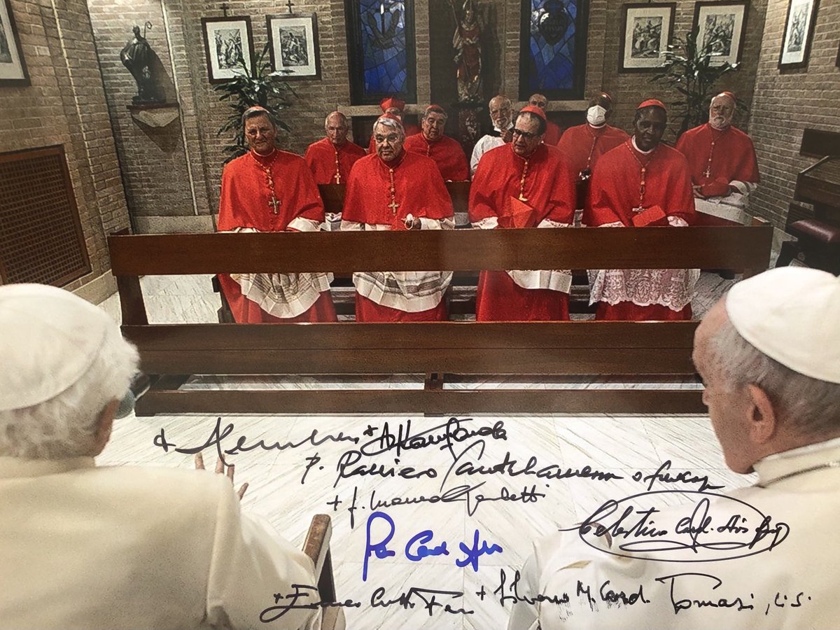 Photo of the 2020 consistory signed by 8 of the 13 cardinals. Lojudice, Gregory, Advincula, Arizmendi and Sim (+) are missing.