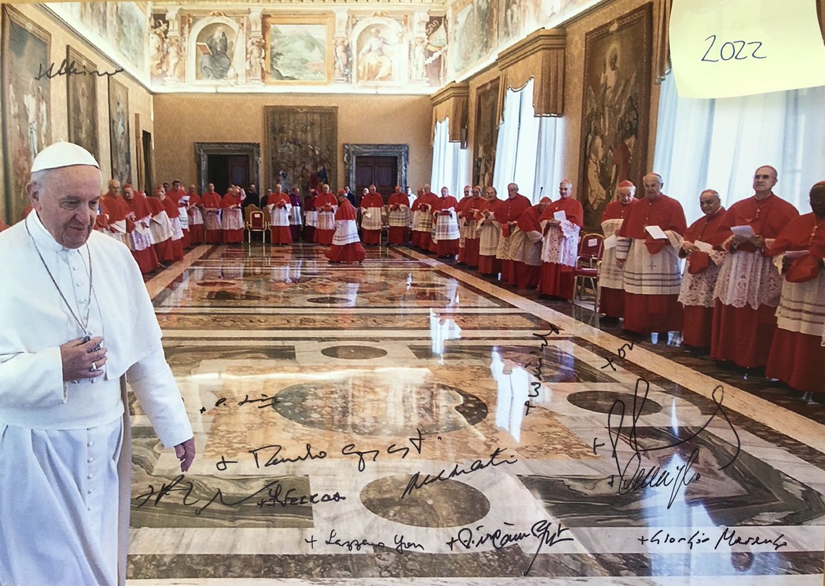 Signatures of 14 cardinals collected during their creation at the 2022 consistory.