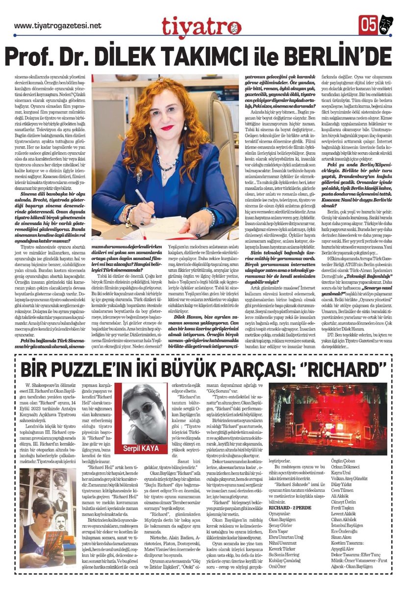 rtsdilek's tweet photo. Berlin Tiyatro Gazetesi’ yer alan röportaj için değerli Yazar arkadaşım @YalcinBaykul a teşekkür ederim https://t.co/2gGInIWWgA