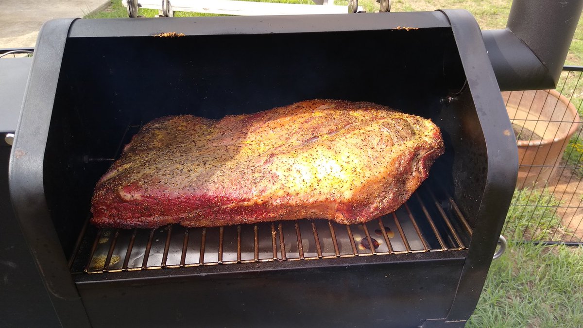 First attempt at a brisket on my new GMG Trek pellet grill, so far so good.