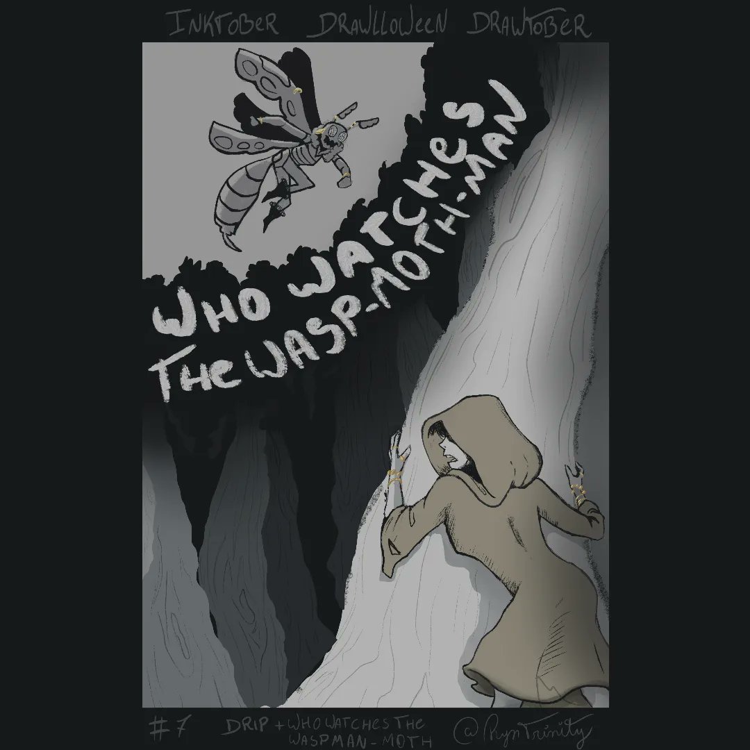 RynTrinity's tweet image. What are you doing, little-yellow-coat!? 2/2? part of a book cover series!  What do you think this story is about? look at that fancy monster! He&apos;s slayi&apos;n! 

#availableforlicensing
🎃✨
#inktober #inktober2023 #inktoberDRIP #inktoberDRIP2023 
#Drawlloween #Drawlloween2023