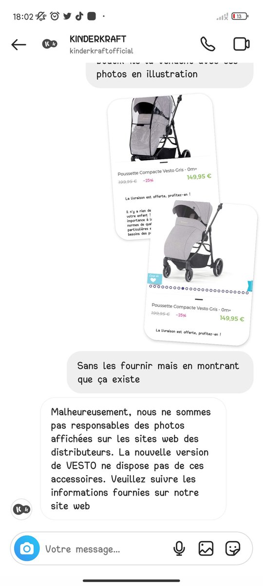 choumicha87's tweet photo. @bebeboutik bonjour j'ai acheté une poussette @KinderKraft sur votre site. 
Vous la montrer avec deux accessoires laissant penser que la poussette est vendue avec, mais indiqué en description non. Contact de la marque et ce modèle ne possède aucun des 2 accessoires 🤨🤨 https://t.co/Qu7vmqFOJ1