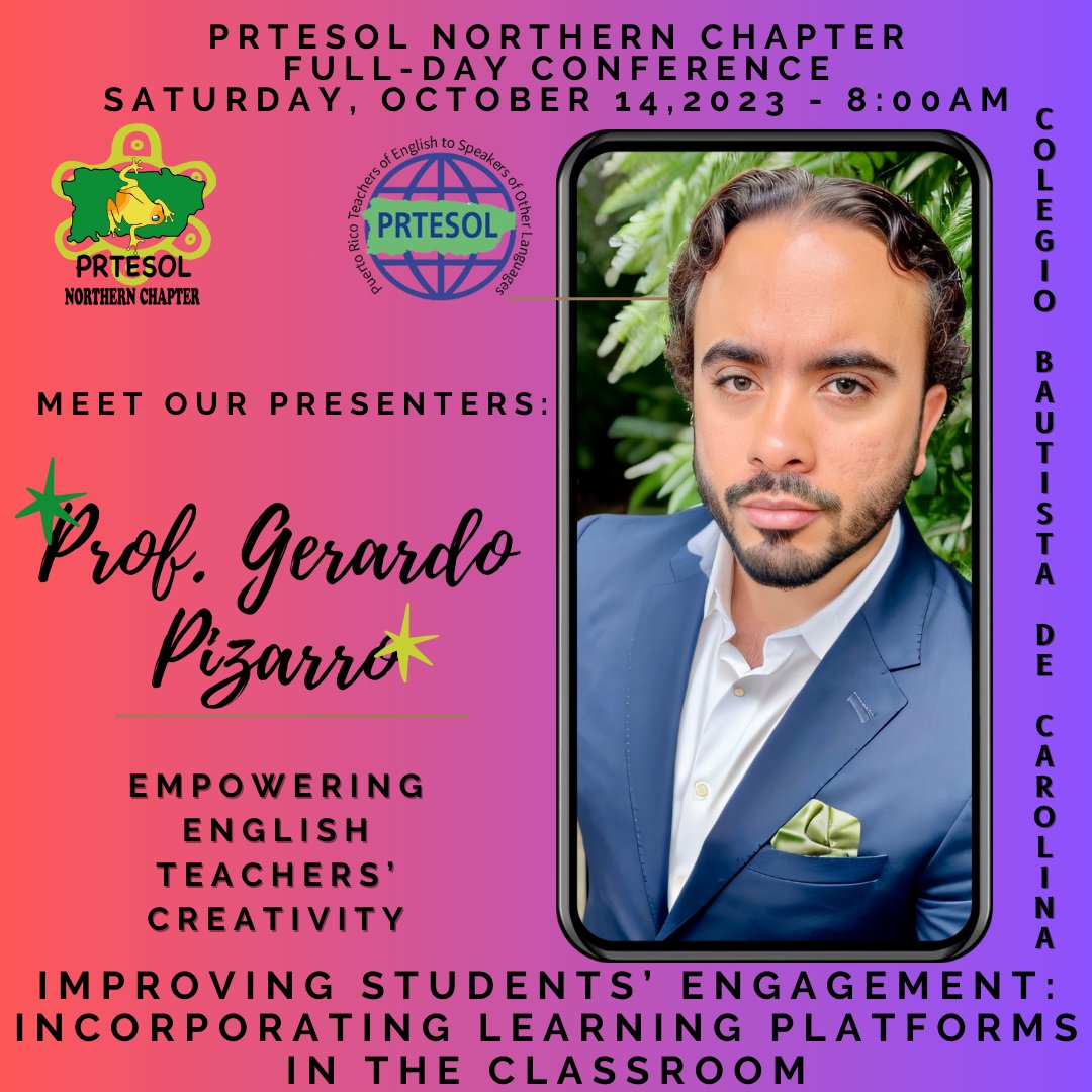 NorthernChPRTSL's tweet photo. Dear colleagues: RSVP at the QR Code on the promo. We will welcome you to our PRTESOL Northern Chapter Full-day Conference: Empowering English Teachers' Creativity next Saturday, October 14, 8:00 am at Colegio Bautista de Carolina. https://t.co/qwvM0C4fs5