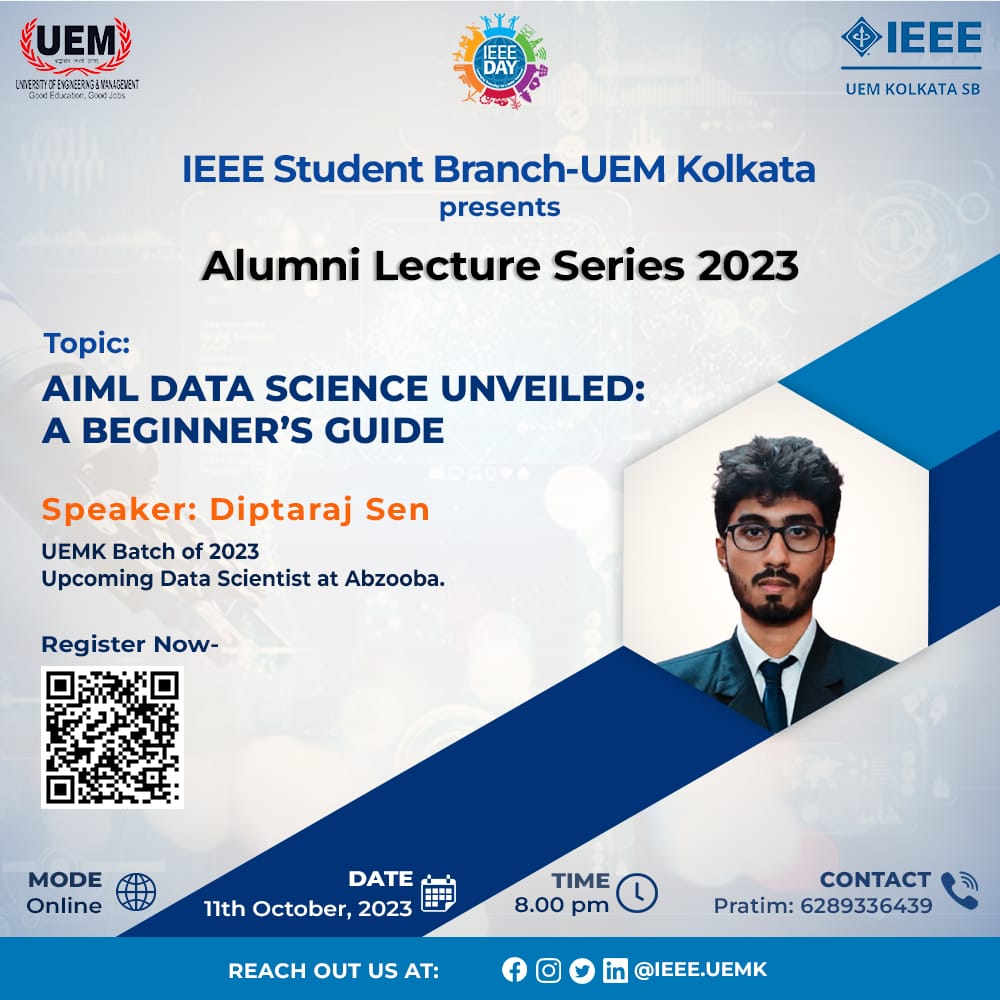 ieeesb_uemk's tweet image. Ready to explore the dynamic world of Artificial Intelligence and Machine Learning (AIML)? Join us for an enlightening evening with our *alumnus* and *former Secretary* of *IEEE Student Branch UEM Kolkata*, Diptaraj Sen, 

Register Here - forms.gle/JdViheVoGxqNyc…