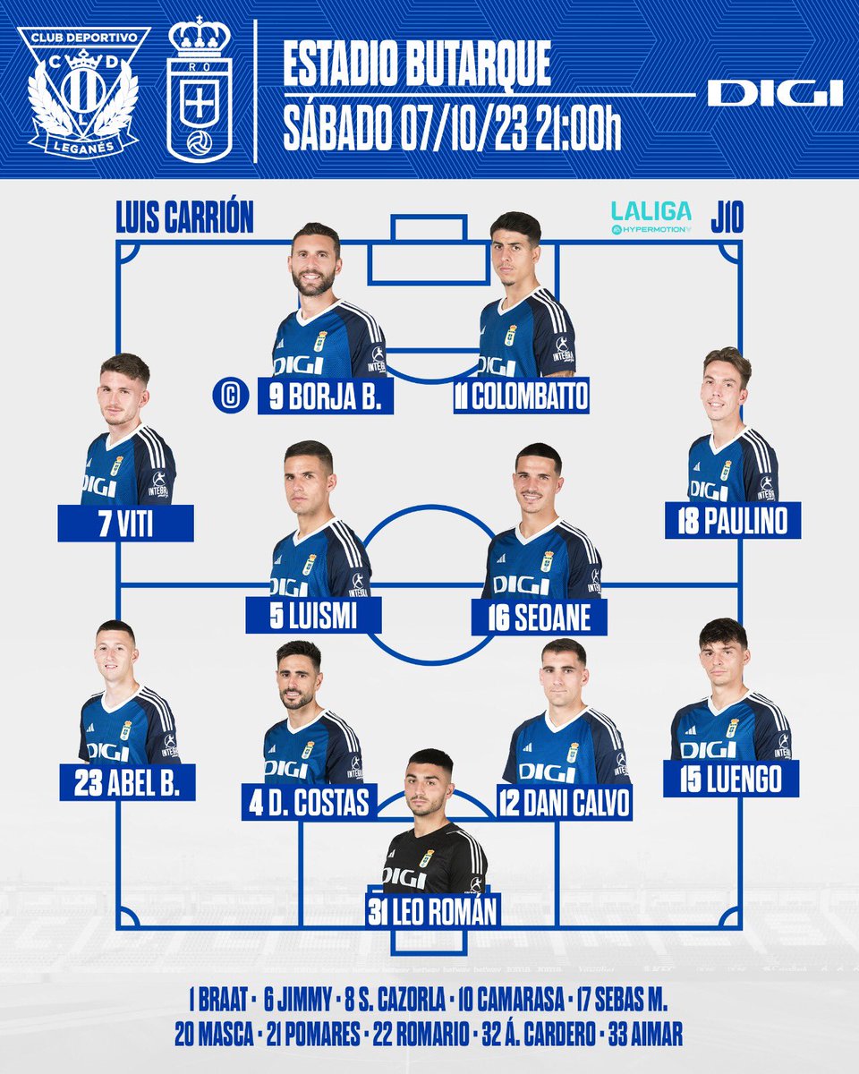 ⚔️ Nuestro once #ConTodoAnteTodo ⚔️

#LeganésRealOviedo
#VamosOviedo 🔵⚪️
#DíadePartido