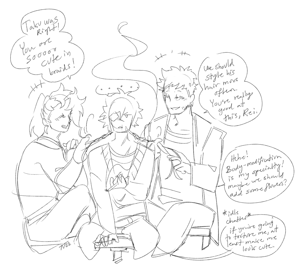 I dont have any new art to share so take a couple of very rough and old slow damage WIPS 😔 the first one was actually a sketch of the very first slow damage art I ever did after finishing the game, but I never went back to fully illustrate it. The last one is from homelight 🥲