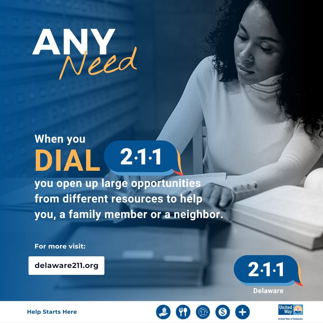 We're proud to support DE211. Your go-to resource for free and confidential assistance when you need it most. No matter the challenge, you're not alone. Visit de211.org, text your zip to 898-211 or call 2-1-1. Together, we're building a stronger, connected Delaware.