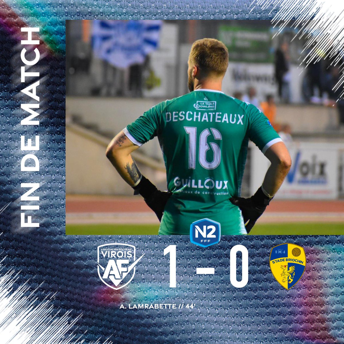 𝗙𝗶𝗻 𝗱𝘂 𝗺𝗮𝘁𝗰𝗵 🆚 <a href="/StadeBriochin/">Stade Briochin</a> 

C’est terminé à Pierre Compte ! L’AFV s’impose dans la douleur grâce à un Louis Descheteaux impérial ! 

#AFVSB #TeamAFV 🔵⚪️