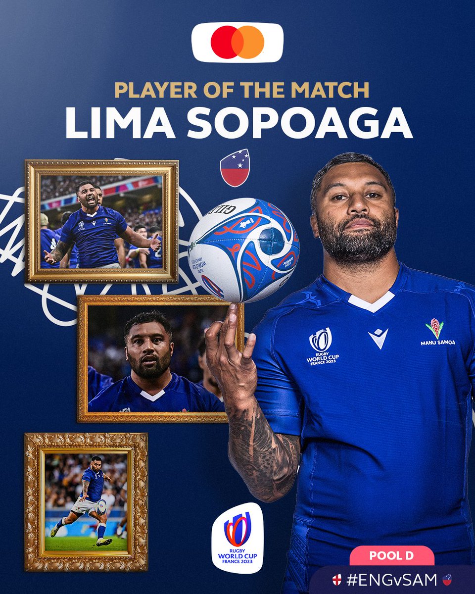 The driving force for Samoa in Lille Congratulations to @manusamoa's Lima Sopoaga on being named the @mastercard #POTM #RWC2023 | #ENGvSAM | #Priceless