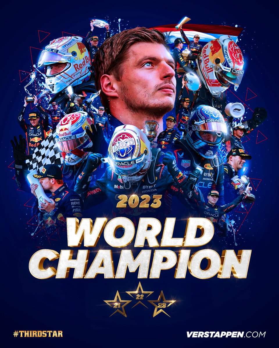 2023 Formula 1 World Champion!!! 
Celebrating the #ThirdStar ⭐️⭐️⭐️ 

#F1 #MaxVerstappen #QatarGP