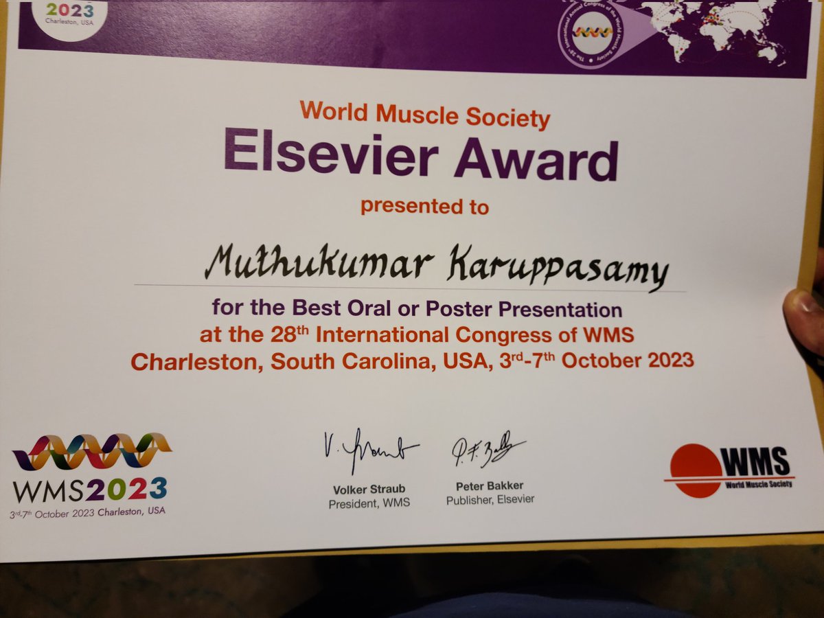 Matt_Muscle_Guy's tweet image. Congrats to Alexander Lab postdoc @Muthukumar72863 for winning a #WMS2023 Elsevier Award for his poster! Totally going to celebrate back in Birmingham.