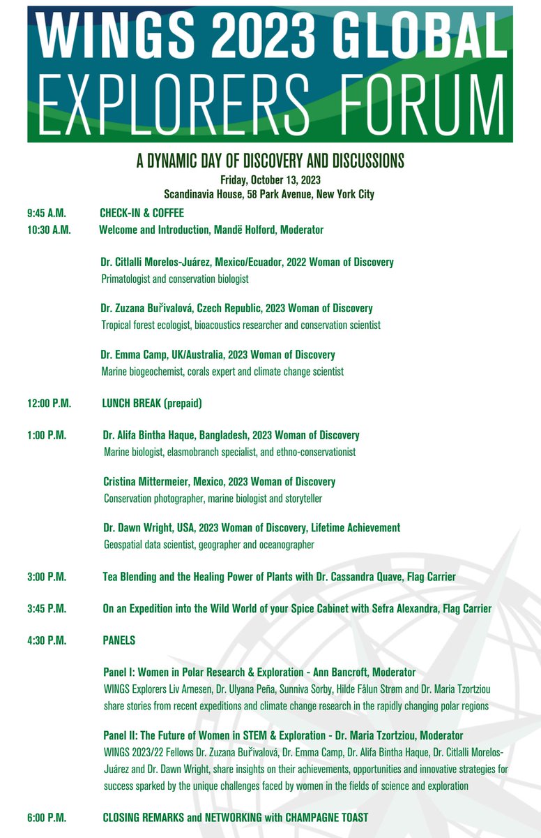 Please join us at the ✨WINGS 2023 Global Explorers Forum✨ on Friday, October 13th, in NYC to learn from the 2023 WINGS Fellows and other distinguished guest speakers about their recent research and discoveries!