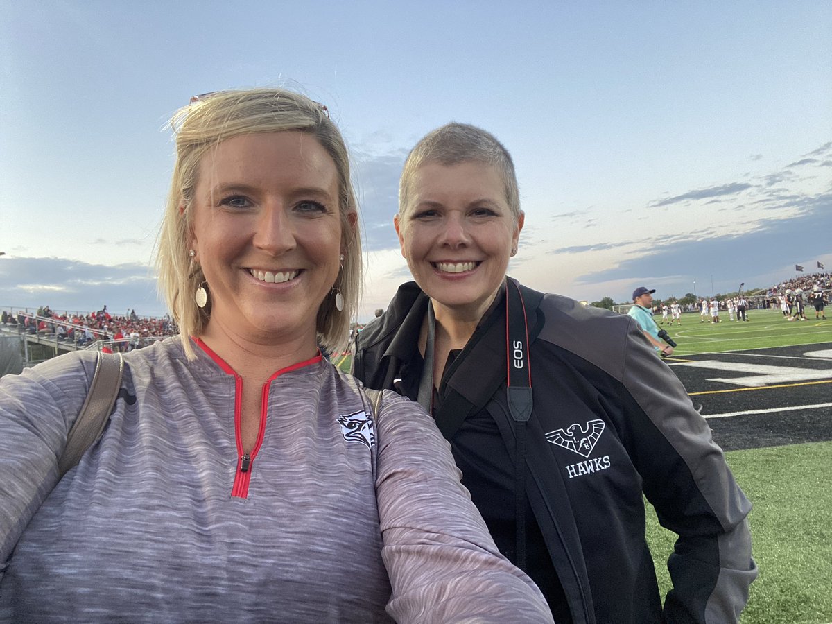 betsycf's tweet photo. Lauren &amp; I represented both sides of the district at last night’s @LakotaDistrict East-West game. Just another fun-filled day in #SchoolPR! #WEareLakota https://t.co/0IU4oT3M7p