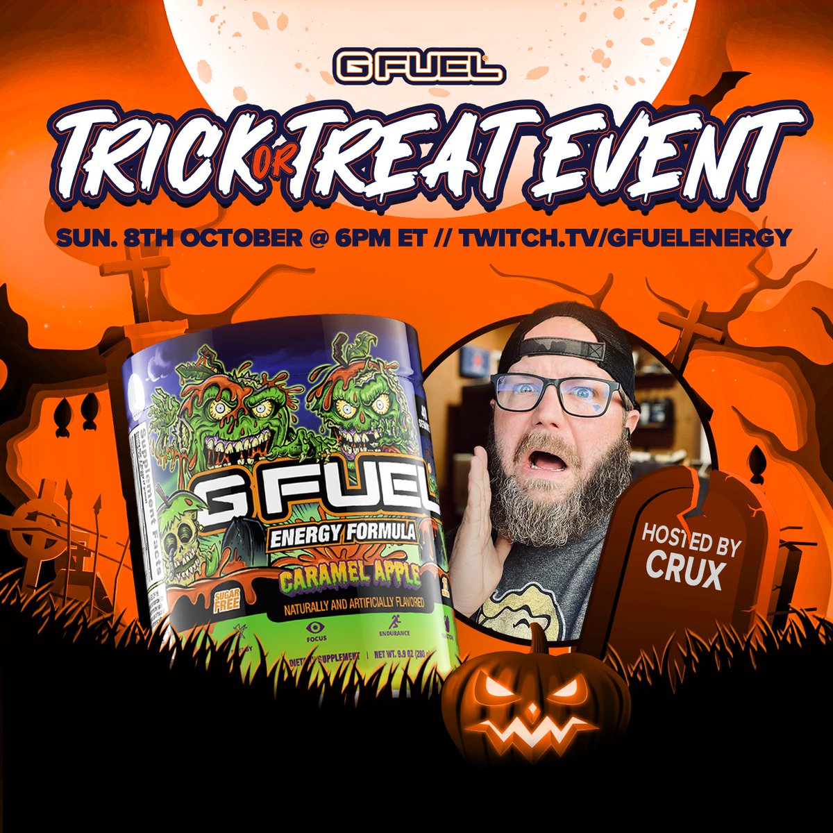 G FUELยฎ (@gfuelenergy) on Twitter photo ๐ป TOMORROW! 6PM ET!! A spooktacular #GFUEL ๐๐๐๐๐ ๐จ๐ซ ๐๐๐๐๐ stream! Horror games! Giveaways!! Good vibes!!! BE THERE!!!!
๐งก ๐๐ to win a Tub! 2 winners picked on Monday!
๐๏ธ Host: <a href="/iamthecrux/">CRUX๐น๏ธ</a>
โฐ When: Oct 8th! 6pm ET!
๐พ Where: Twitch.tv/GFuelEnergy ๐ป TOMORROW! 6PM ET!! A spooktacular #GFUEL ๐๐๐๐๐ ๐จ๐ซ ๐๐๐๐๐ stream! Horror games! Giveaways!! Good vibes!!! BE THERE!!!!
๐งก ๐๐ to win a Tub! 2 winners picked on Monday!
๐๏ธ Host: <a href="/iamthecrux/">CRUX๐น๏ธ</a>
โฐ When: Oct 8th! 6pm ET!
๐พ Where: Twitch.tv/GFuelEnergy