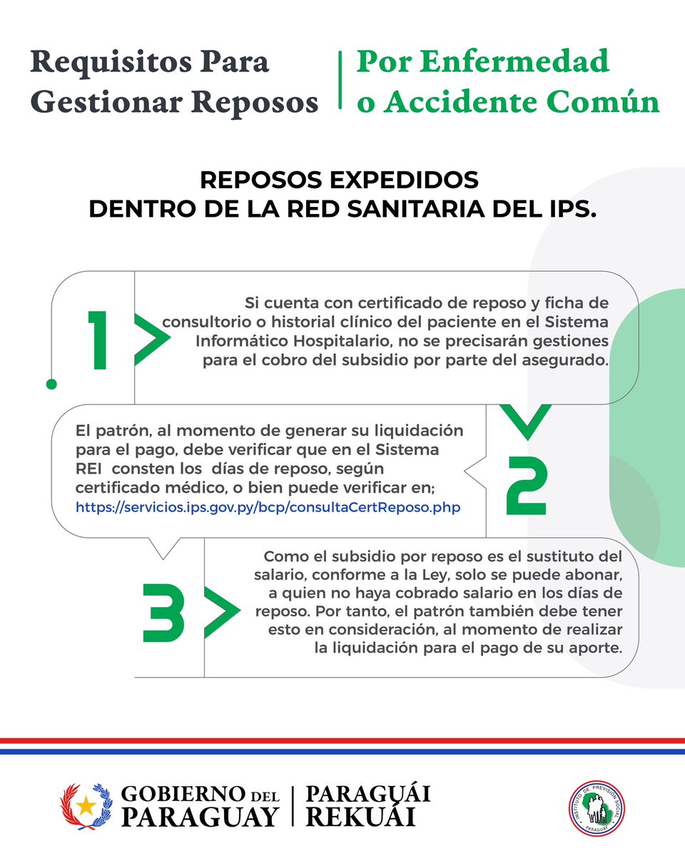IPSParaguay's tweet photo. #InfoÚtil

Te contamos cuáles son los requisitos para gestionar los reposos ✔️ https://t.co/4l59c9sHEy