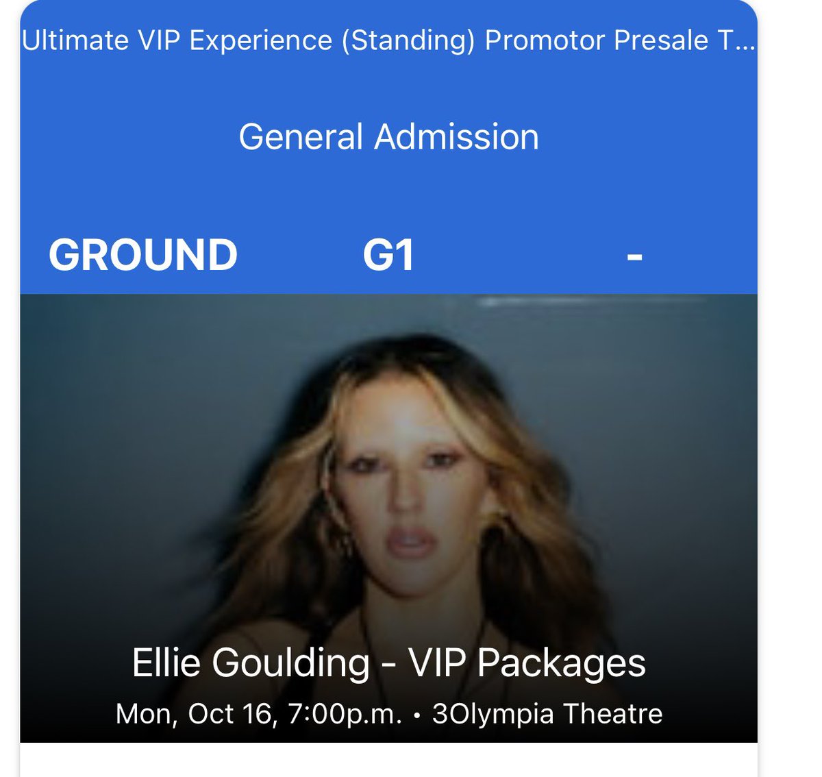 smurfcork's tweet photo. Anyone looking for vip meet and greet and standing  @elliegoulding tickets for Dublin? Selling for price we
Paid €178 each #ticketfairy https://t.co/HNXyMT3E6D