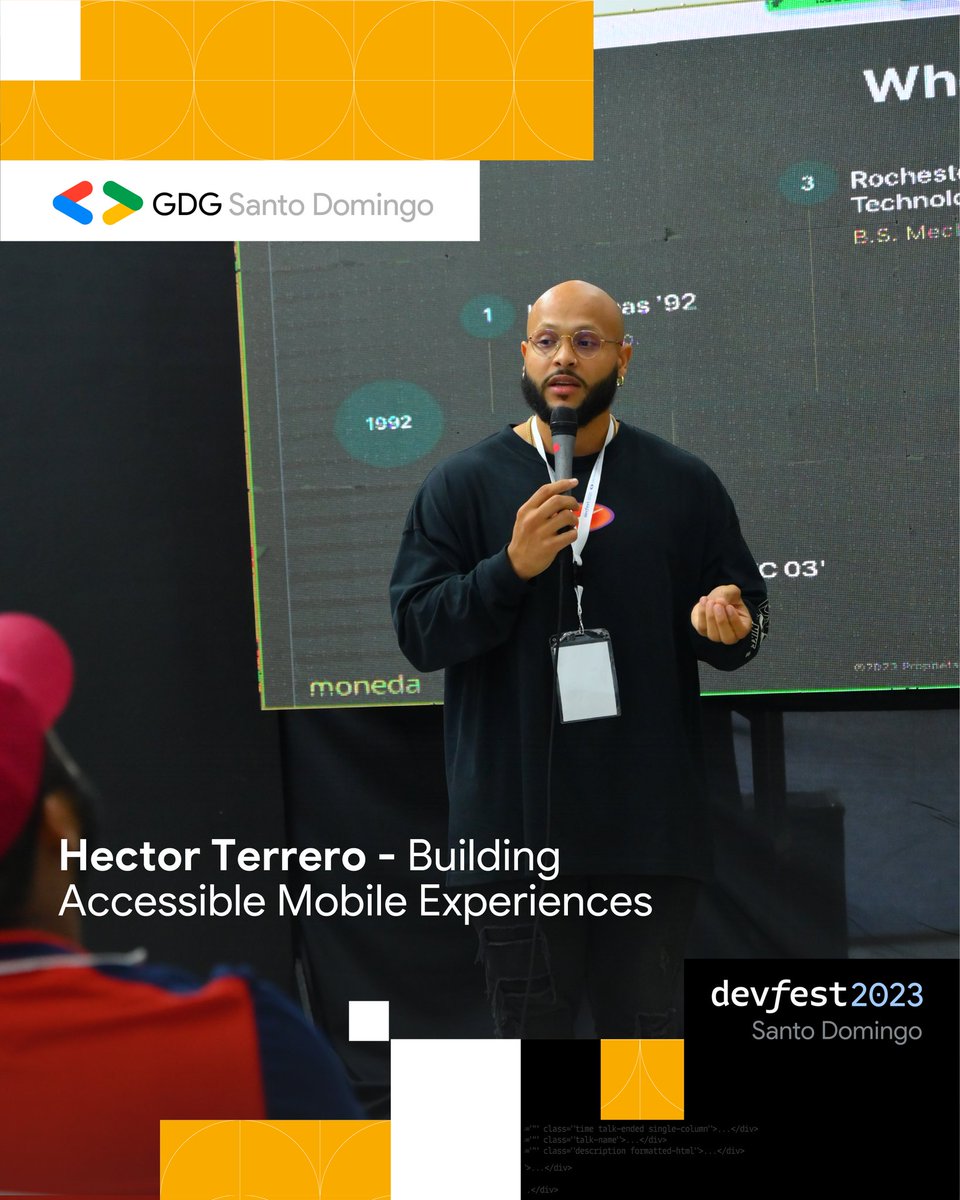 📱 Diseñando experiencias móviles accesibles en América Latina. ¡La inclusión es clave! 😉 ⁣
⁣
📍#UNPHU⁣⁣⁣⁣
.⁣⁣⁣⁣
.⁣⁣⁣⁣
.⁣⁣⁣⁣
#devfest #devfest2023 #devfestsantodomingo #empleos #tech #appdevelopment #angular #coder #developer #development #gdg #html