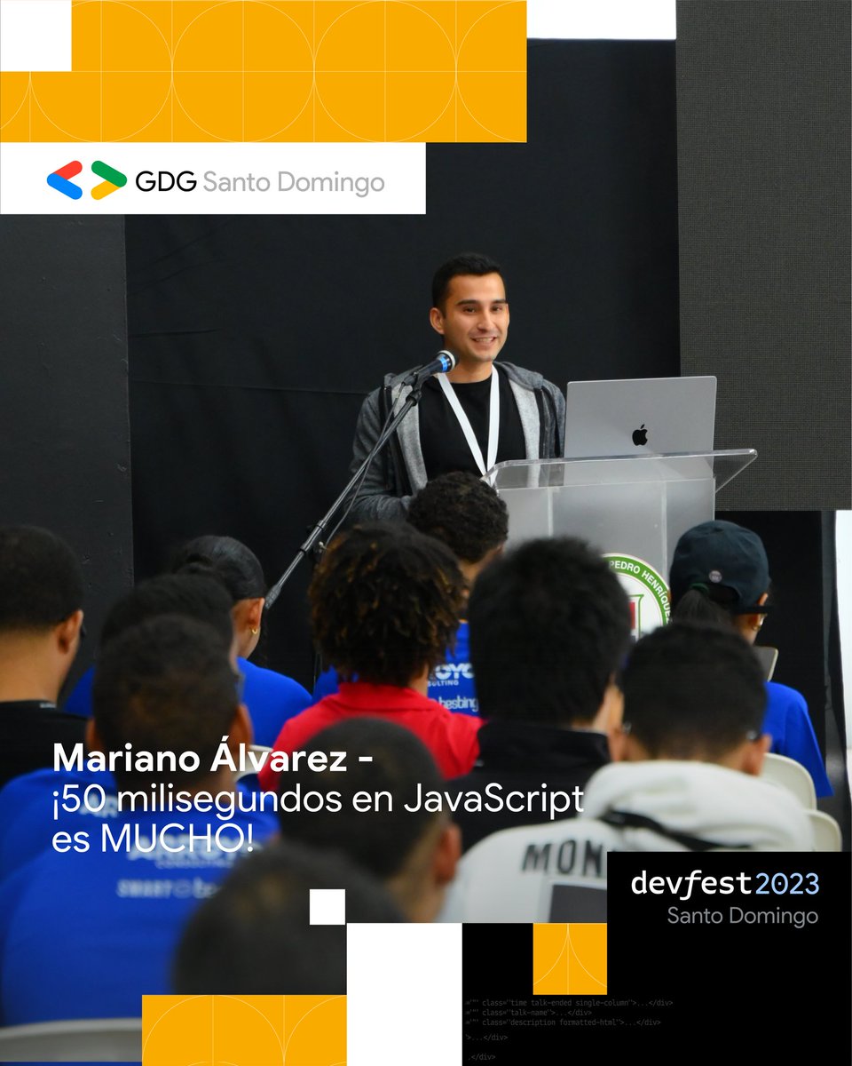 ⚡ ¡Optimizando JavaScript para tiempos de carga rápidos! Aprende estrategias para una experiencia de usuario excepcional. ⁣
⁣
📍#UNPHU⁣⁣⁣⁣
.⁣⁣⁣⁣
.⁣⁣⁣⁣
.⁣⁣⁣⁣
#devfest #devfest2023 #devfestsantodomingo #empleos #tech #appdevelopment #angular #coder #developer