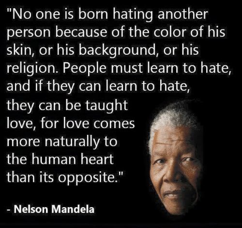 luca6290's tweet photo. @CriticalCupcake @elonmusk You stop hate by teaching love.
As the great Nelson Mandela said… https://t.co/2fvfn69fzy