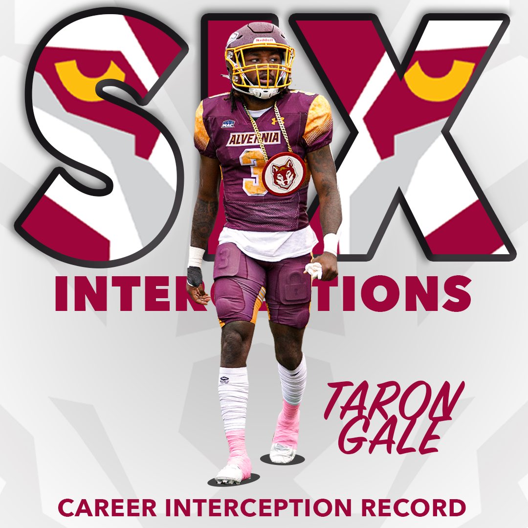 Golden Wolves (@vernathletics) on Twitter photo With his interception in the third quarter, Taron Gale has set a new record for career interceptions. Taron has six on his career…and counting. With his interception in the third quarter, Taron Gale has set a new record for career interceptions. Taron has six on his career…and counting.