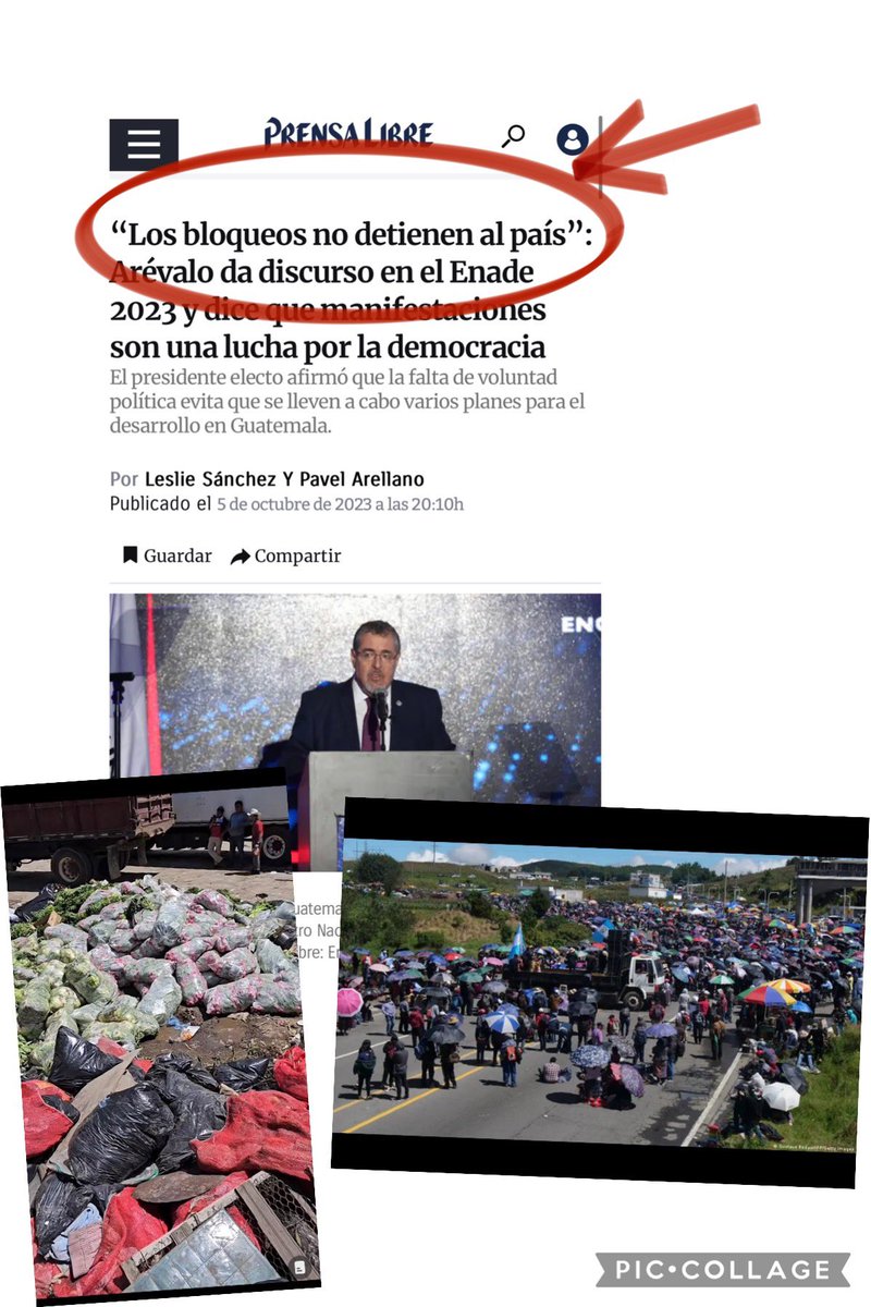 Mipais100's tweet photo. Los BLOQUEOS no detienen
al país (Bernardo Arévalo)‼️
(Media vez se pague)!

-Cebolla blanca antes Q 7 libra,
ahora Q 20.
-Tomate, antes Q 4 libra,
ahora Q 10.
-Libra papa, antes Q 4 libra,
ahora Q 10.
-Zanahoria, antes 3x5Q,
ahora 3x20Q.

A los camiones pequeños les
cobran los “ancestrales”
Q 2,000 por pasar!
al camión grande, los dejan 
pasar si pagan entre 
Q4 y Q 5 mil.!

Mercadería perecedera 
ha sido tirada en las orillas
de los caminos, causando 
pérdidas de miles para las 
familias agricultoras!!

Que viva la “nueva política”‼️

Tiene razón Arévalo, los bloqueos 
NO detienen al país….
MEDIA VEZ SE PAGUE el peaje
a los “ancestrales”‼️