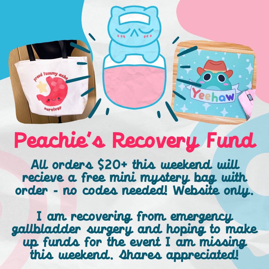 Hello!
It certainly has been a week in the Peachie corner of the world. This week I very unexpectedly ended up in emergency surgery to remove my gallbladder. All is well and I am home recovering.