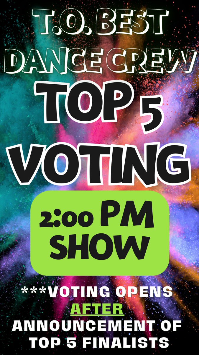 THOUSAND OAKS BEST DANCE CREW 2:00 PM SHOW!!! Vote for your champions!!! Voting opens up AFTER the announcement of our top 5! forms.gle/G8F5ABujh2SvFm…