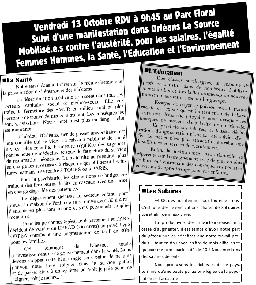 Solidaires45's tweet photo. Vendredi prochain 13 Octobre : manifestation à Orléans La Source.
Rendez-vous 9h45 Parc Floral 💪🔥!
⬇️ (1/4) https://t.co/NZm8MNIR33