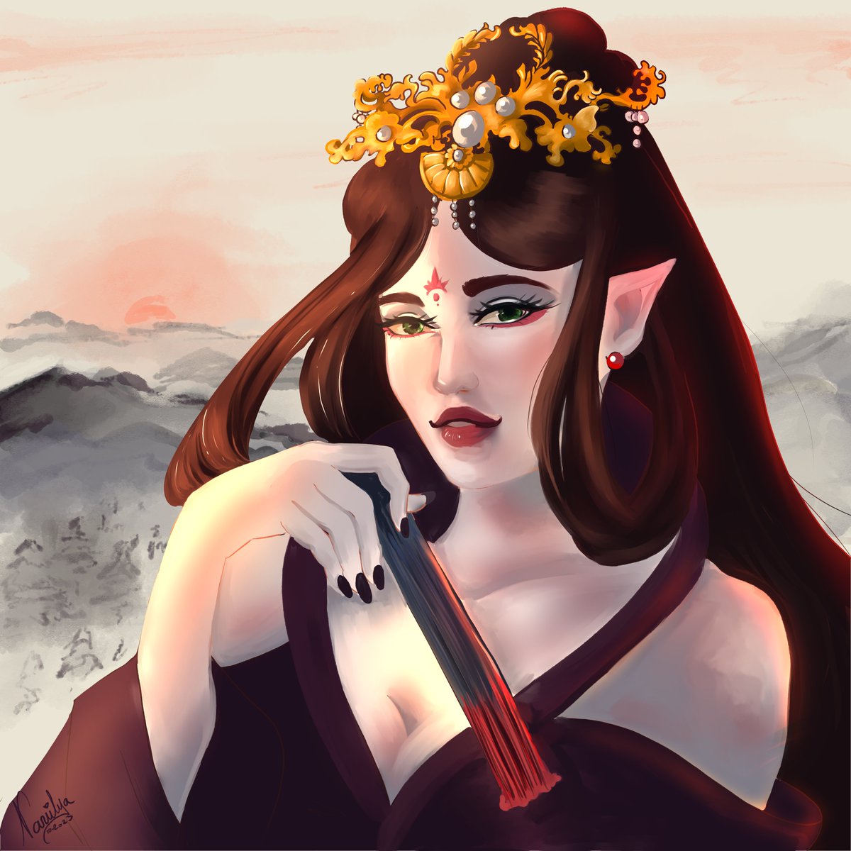 Hey! I'm back c: 
I know it's been a while so, here is a drawing of my lovely new OC : Yun🥰
#drawingart #DnDcharacter #koreangirl #chinesedrawing #digitalart