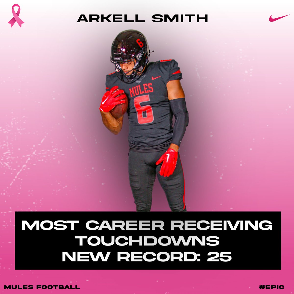 RECORD BREAKER! Arkell Smith now holds the record for most career receiving touchdowns with 25, surpassing Jamorris Warrens record of 24 set in 2009-2010! Congratulations Arkell! #teamUCM X #EPIC