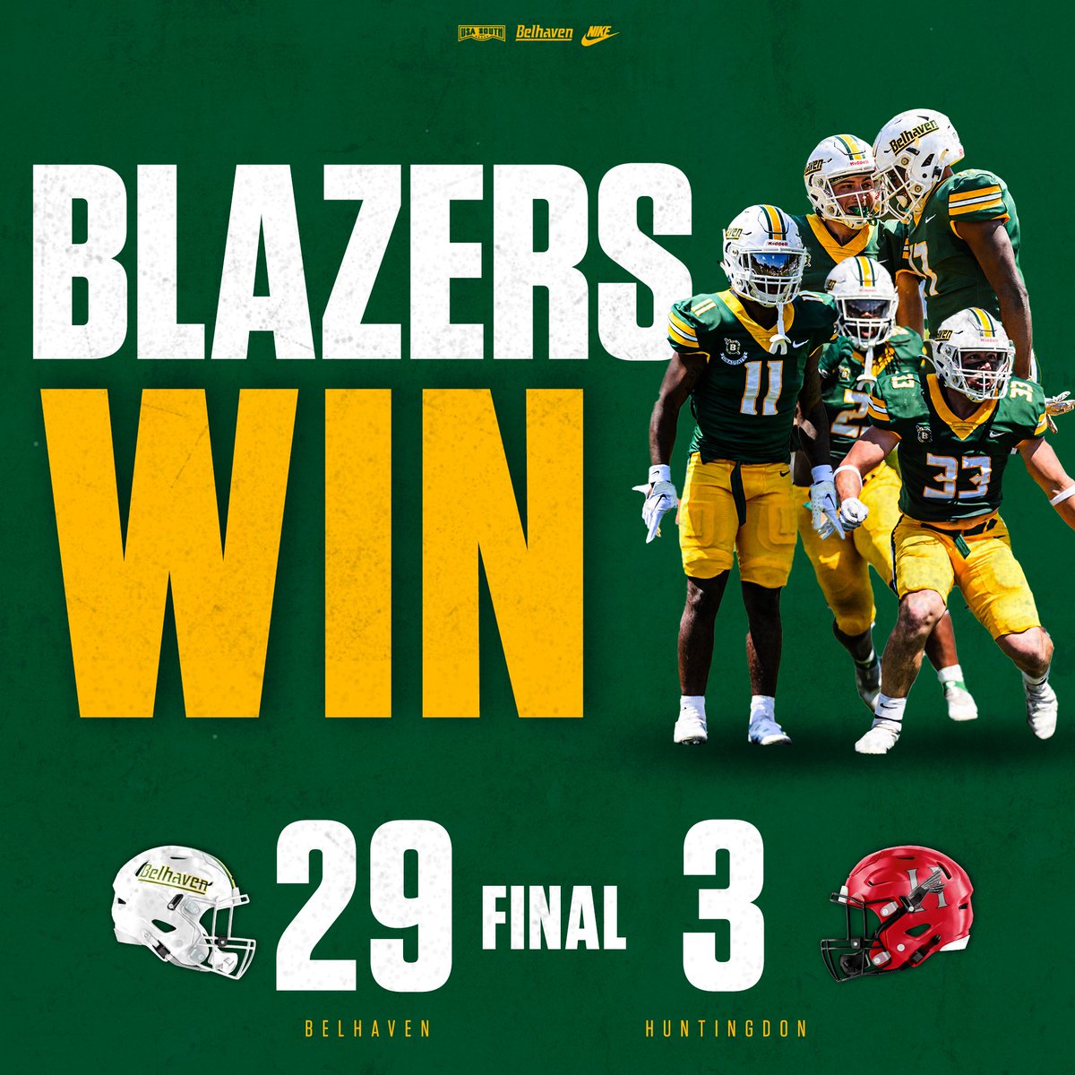 Belhaven Blazers (@belhavenblazers) on Twitter photo <a href="/BelhavenFB/">Belhaven Football</a> FB | FINAL | BEL 29, HUNT 3
STATEMENT. MADE.
#GoGreen | #d3fb | <a href="/BelhavenFB/">Belhaven Football</a> <a href="/BelhavenFB/">Belhaven Football</a> FB | FINAL | BEL 29, HUNT 3
STATEMENT. MADE.
#GoGreen | #d3fb | <a href="/BelhavenFB/">Belhaven Football</a>