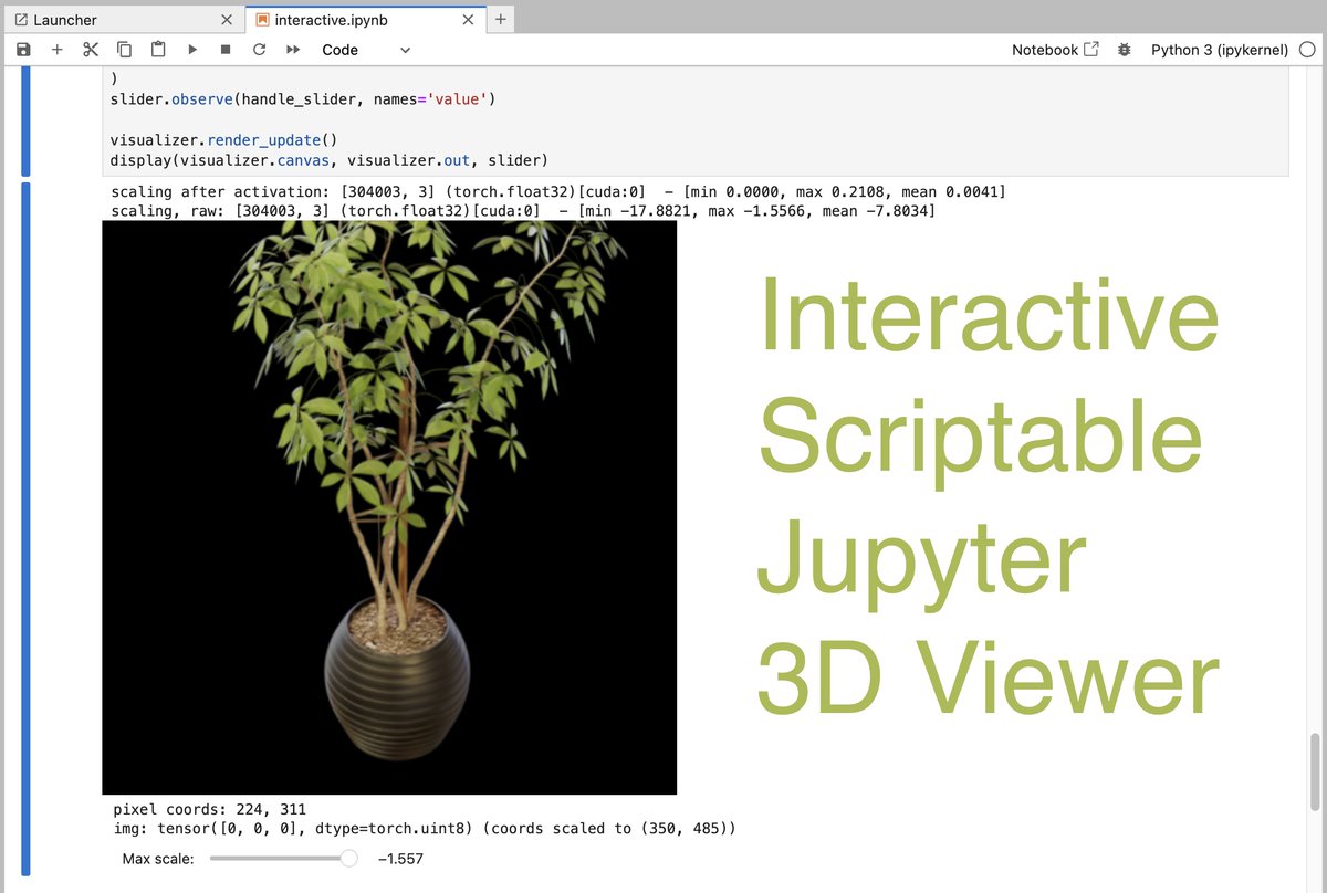 Masha Shugrina (@_shumash) on Twitter photo If you want to visualize 3D Gaussian Splatting radiance fields *interactively* in a Jupyter Notebook, here's an easy recipe using Kaolin Library: youtube.com/watch?v=OcvA7f… If you want to visualize 3D Gaussian Splatting radiance fields *interactively* in a Jupyter Notebook, here's an easy recipe using Kaolin Library: youtube.com/watch?v=OcvA7f…
