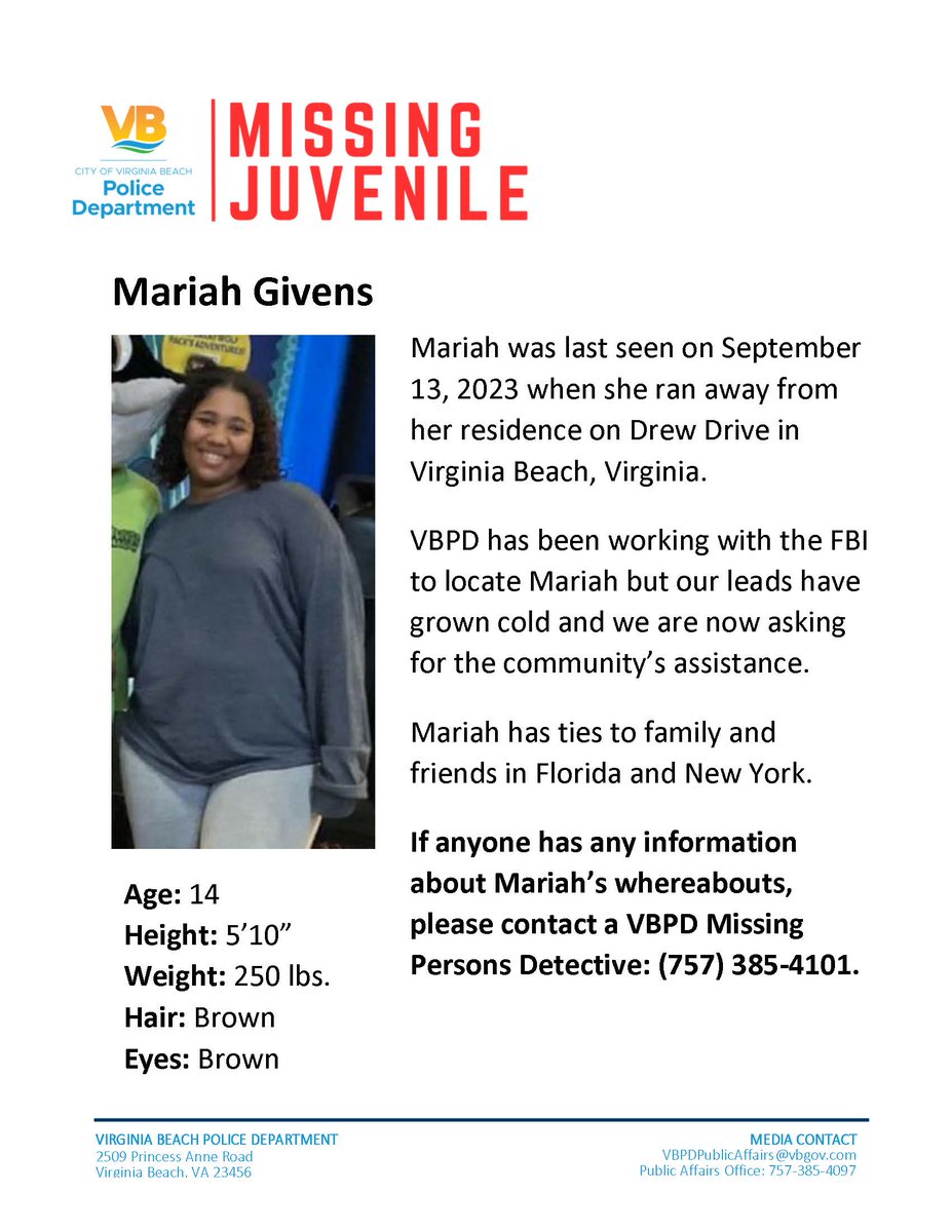 VBPD's tweet photo. Can you help us locate Mariah Givens? https://t.co/V9JRuvtXtE