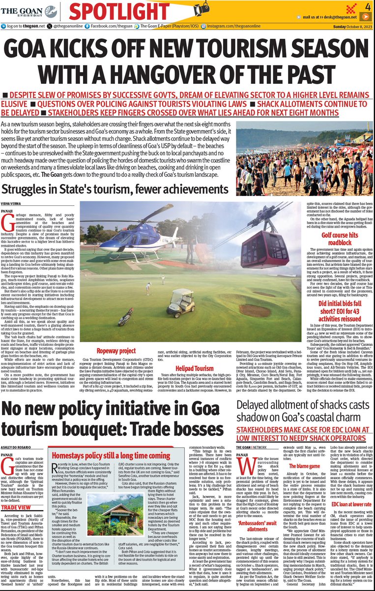 thegoanonline's tweet photo. #GOA KICKS OFF NEW #TOURISM SEASON
WITH A #HANGOVER OF THE PAST
#No new policy initiative in #Goa tourism bouquet: Trade bosses
#Delayed allotment of #shacks casts shadow on Goa’s coastal charm
@tourismgoi @TourismGoa 
#GoaTourism #Spotlight #ShackPolicy
https://t.co/UKhkWaDuwp https://t.co/xU5CG2oo7x