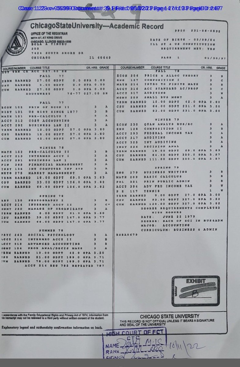 Saintbaba70's tweet photo. How would someone have 18A’s 10B’s and 3 C’s on his transcript and you think his school will not be proud of him . 

The same Person proved CSU right by becoming the President of the world’s most populous black nation and you think Nigeria is being put to shame . 
They will be Stunned , you just discovered a genius they built since 1979.
A genius is in the villa and the joke is on you ! 

#BelieveinPbat