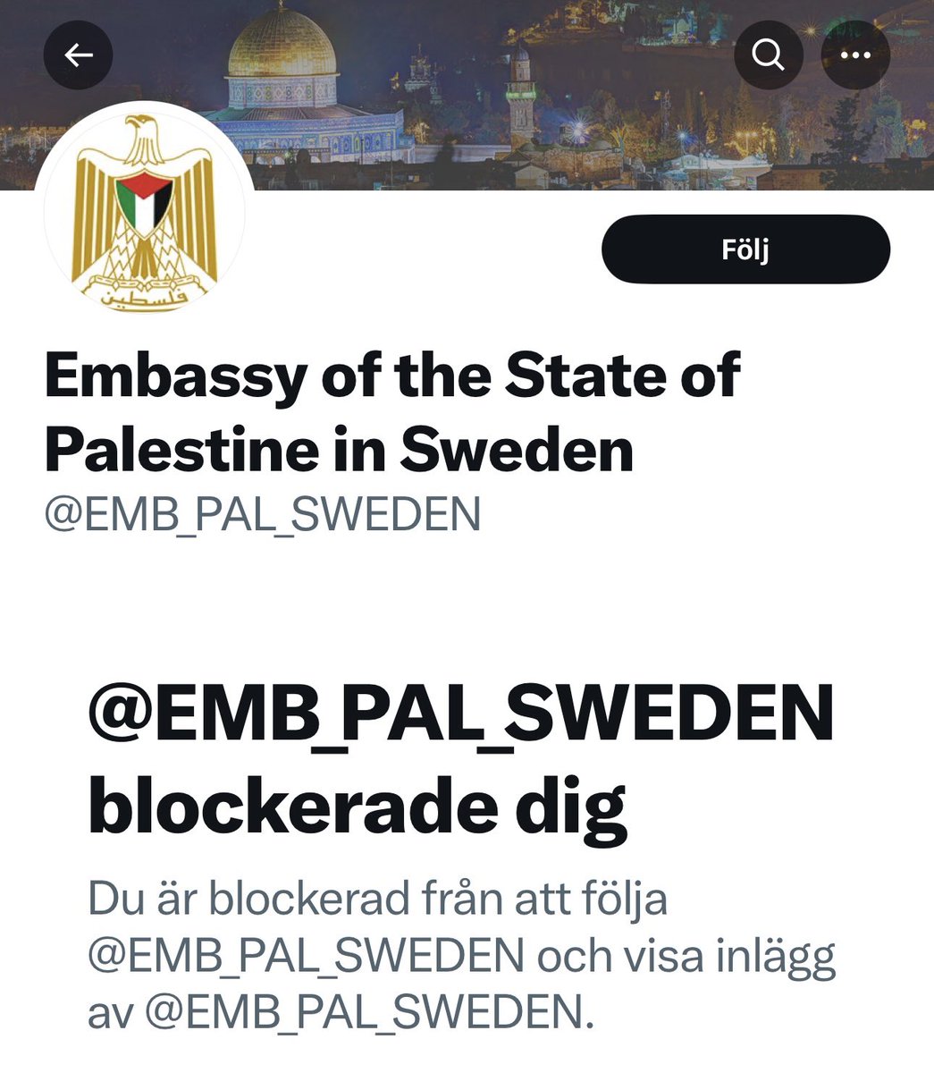 DavidLega's tweet photo. So me demanding that the Palestinian representative to Sweden @EMB_PAL_SWEDEN condemns the attack or she should be sent home, resulted in me being blocked from her account. Can everyone help me with the demand? She can’t block us all! https://t.co/X1rxiJVA2T
