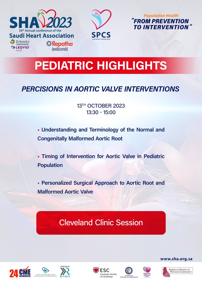 Don’t miss the Pediatric Cardiology sessions in the coming Saudi Heart Association meeting #SHA 

12- 14 October 2023 👌🏼