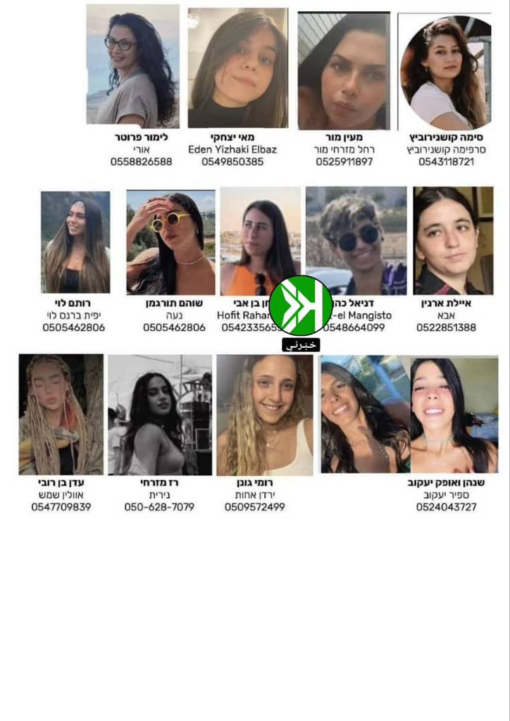 agusantonetti's tweet image. 🇮🇱 | Esta es la triste lista de inocentes mujeres israelíes que han sido secuestradas por los terroristas de Hamas en las últimas 24 horas. Sus familiares en Israel piden difundir. Ahora mismo son rehenes de un grupo de salvajes.

Pueden ser tus hijas, tus hermanas, tus amigas.