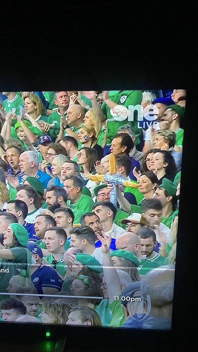 AoifeOC_'s tweet photo. Big shoutout to the lad that’s gaffer taped two baguettes together to make a cross and managed to sneak it into the Stade de France 😂 #Blessed #IREvSCO #RWC2023 https://t.co/KxKW582bcN