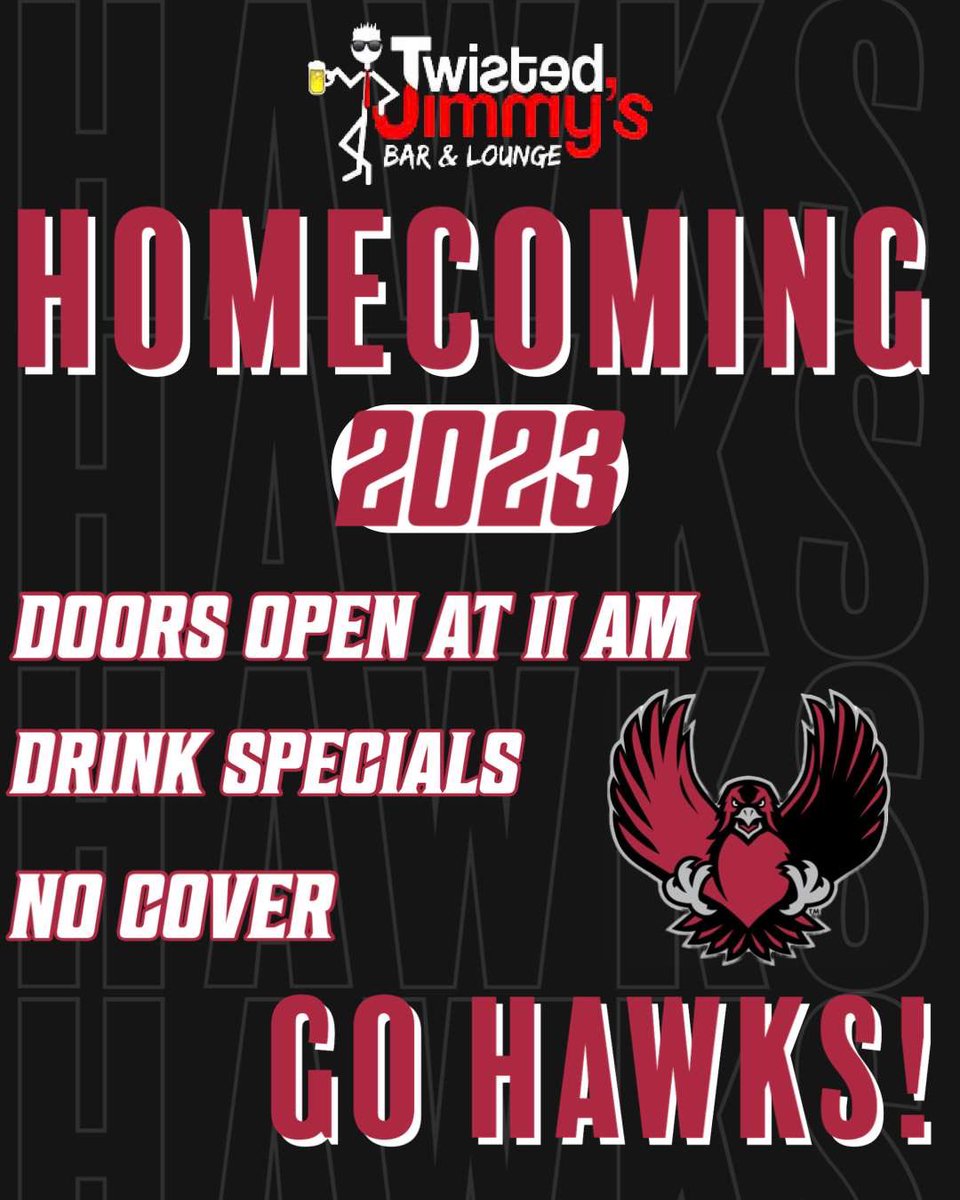 TwistedJimmyBar's tweet photo. Happening today!!! Come out for some drink specials and to celebrate homecoming!! https://t.co/o5O7tabB67