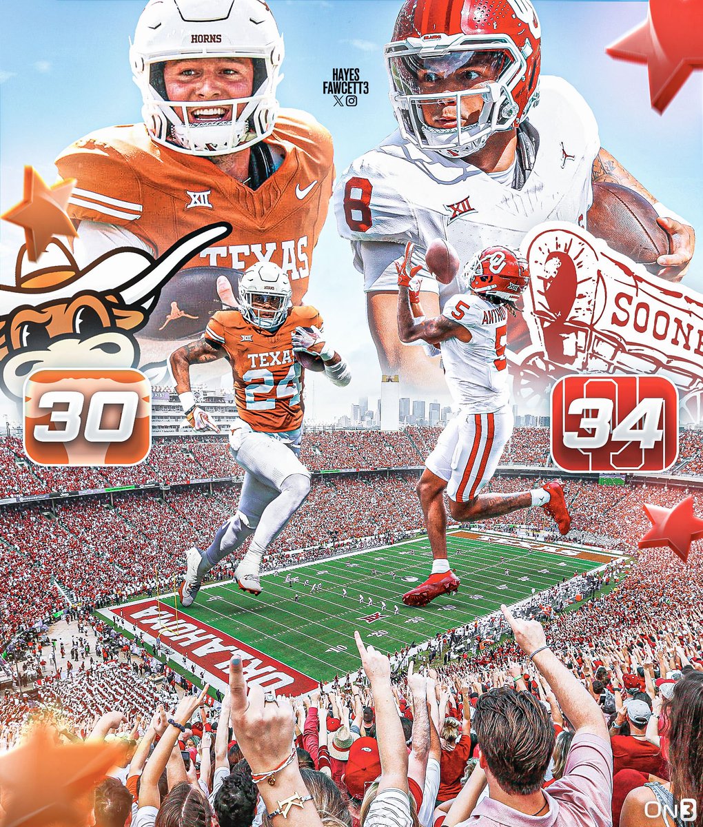 Hayesfawcett3's tweet photo. OKLAHOMA STUNS TEXAS IN THE FINAL MINUTE🤯🤯🤯

What A Game #BoomerSooner https://t.co/nP1oiTE1R5
