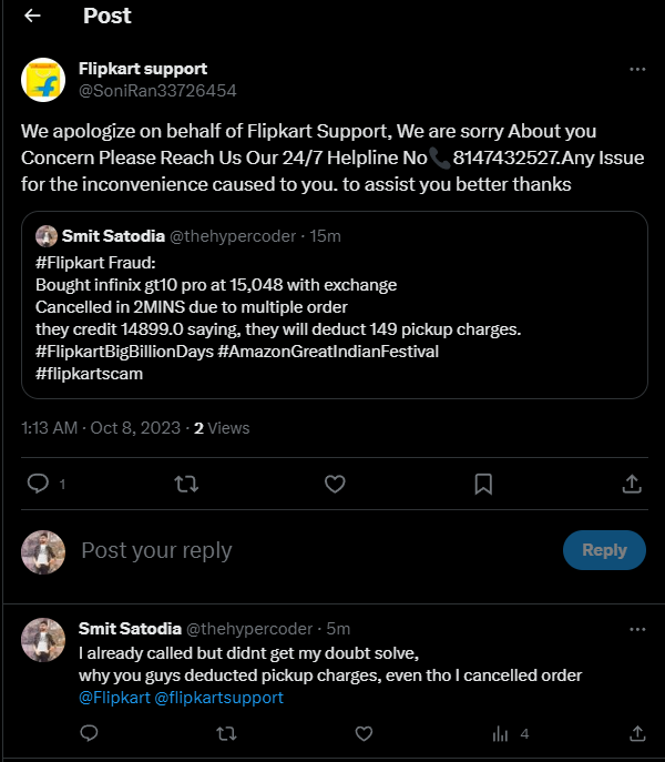 thehypercoder's tweet photo. @SoniRan33726454 @Flipkart @flipkartsupport @Flipkart @flipkartsupport @consumerforum_ @cybercrimesind @GujaratPolice @timesofindia 
This is a fake handle of Flipkart support, take urgent action. they are fraud, and calling us to install malicious app @cybercrime @Cybercellindia @GyanTherapy https://t.co/WmEVA1gwFv