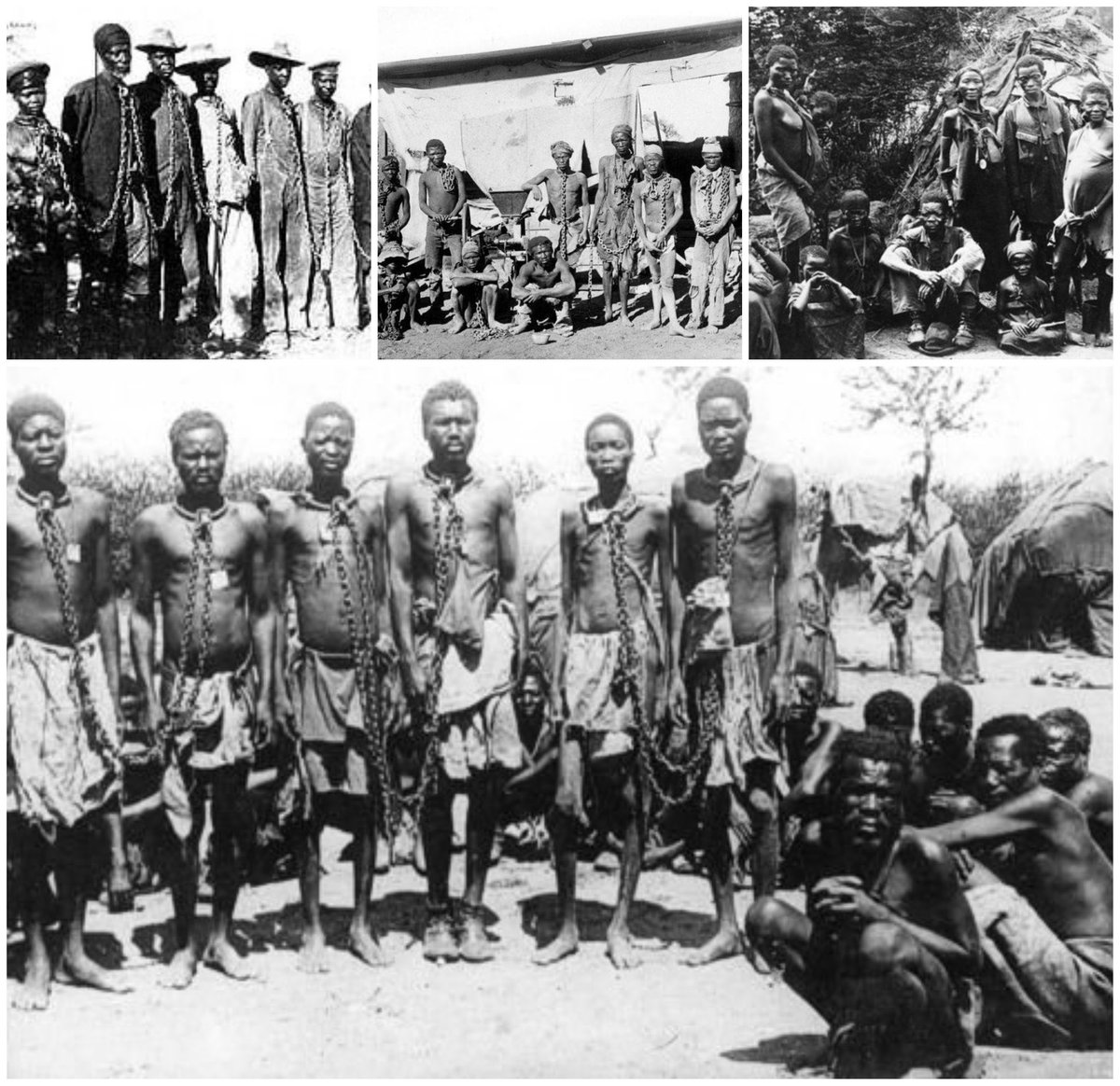 20th century's first genocide, was a concerted extermination of over 100,000 Heroro people by the Germans in today's Namibia.

An additional 50,000 Herero were shipped off to Europe during World War I to fight. They never came back.

Some images of captured Herero people getting