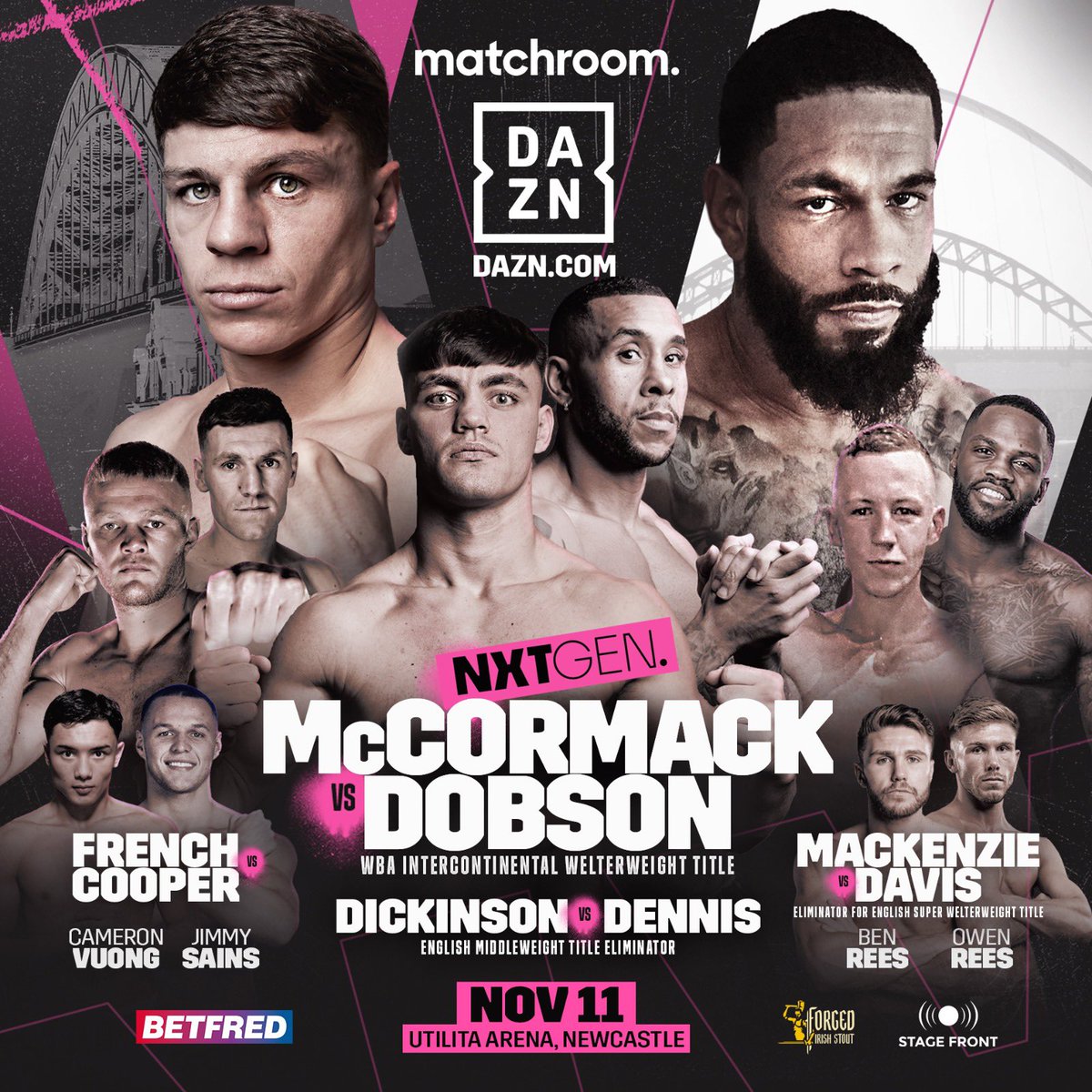 MatchroomBoxing's tweet photo. Our NXTGEN series heads to Newcastle on November 11 💫 

#McCormackDobson tops the show live on @DAZNBoxing 👊 @PatMcCormack14 

Ticket info dropping soon. Sign up to Priority Access on our website now. https://t.co/qcGrr6ZvWg