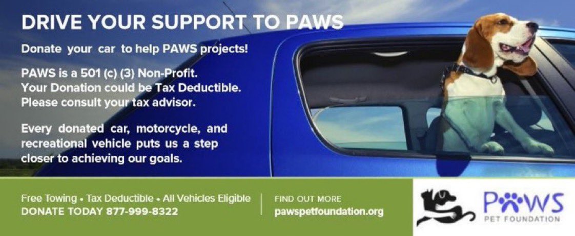 You might have that old #Car #truck #van #bike just sitting your #driveway! Well you can #MakeADifference to #PAWSFLORIDA by #Donating your #vehicle this fiscal year for a #Taxdeduction ! #PAWS is a recognized #501c3 Do not trade it i! Donate! (877) 999-8322