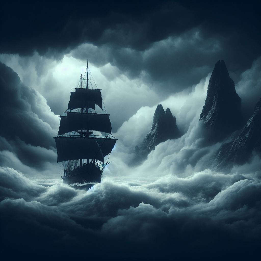 @ArcaneShip Really cool. Here is my version inspired by you:
In the velvety abyss of night,
my ship sails bold,
through mountains majestic, stories of ancients told.
Nestled in clouds,
embracing whispered lore,
gifts from kindred spirits,
a strength to explore.
#TogetherWeSail